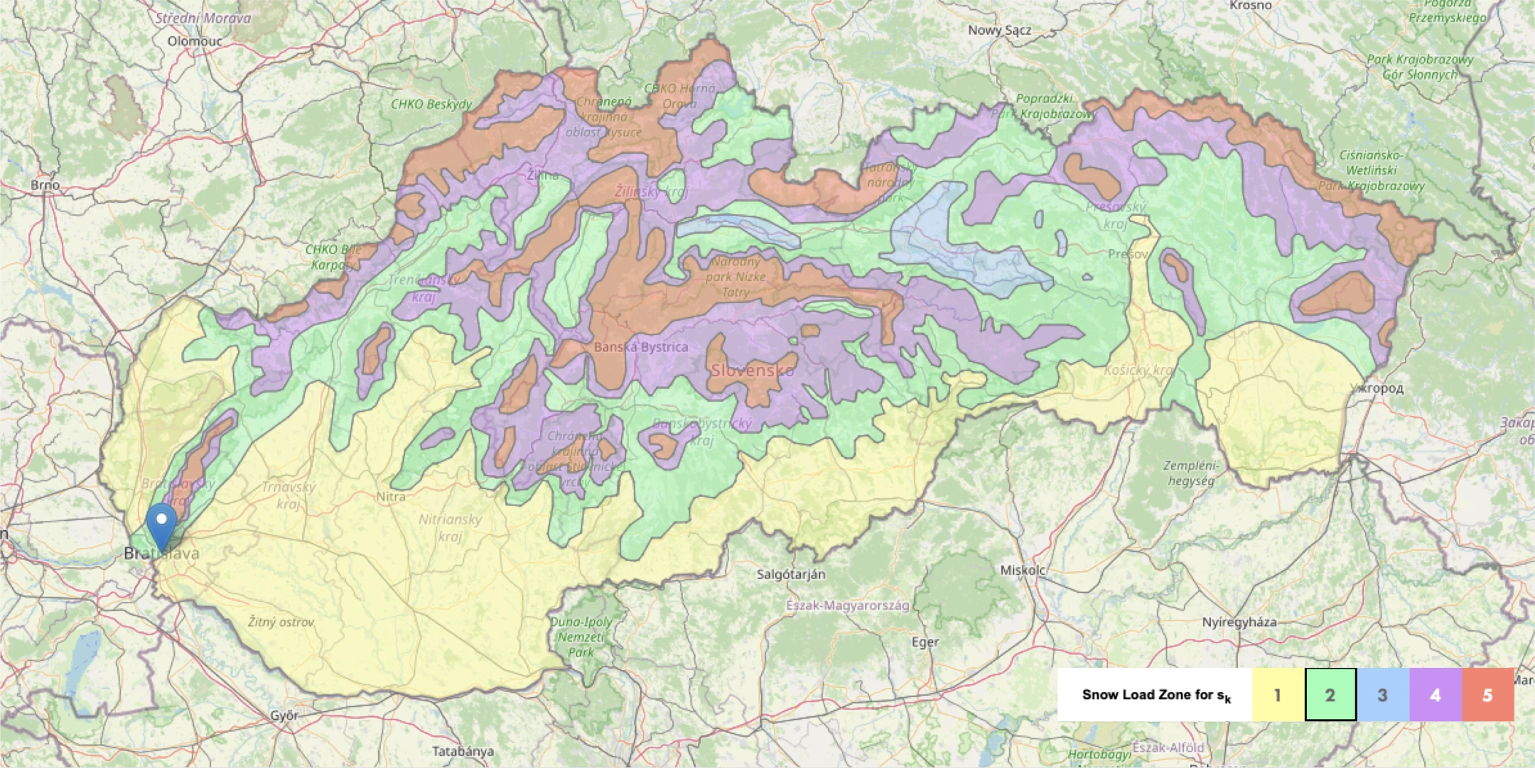 Mapa snehovej záťaže Slovensko